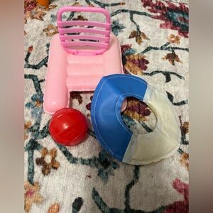 1984 Barbie Pool Accessories Pink Chair, Blue-White Ring Set , Beach Ball